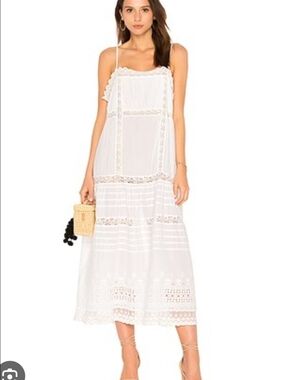 Free People This Is It Slip Dress Midi Pintuck Pleats Eyelet Lace Ivory Size XS